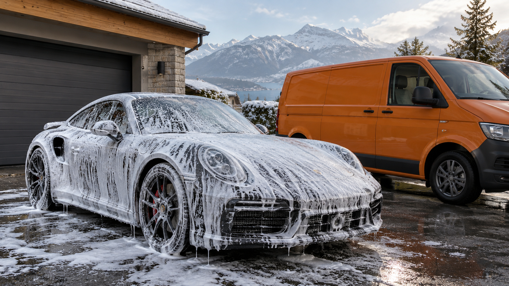 Porsche couvert de mousse pendant un service mobile SDT Wash